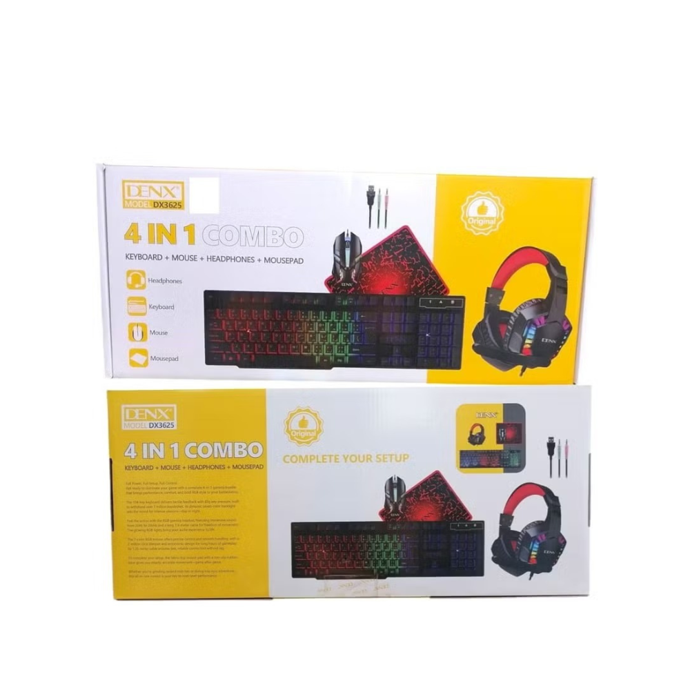 DENX 4-in-1 Gaming Kit – RGB Lighting Keyboard + Precision Mouse +