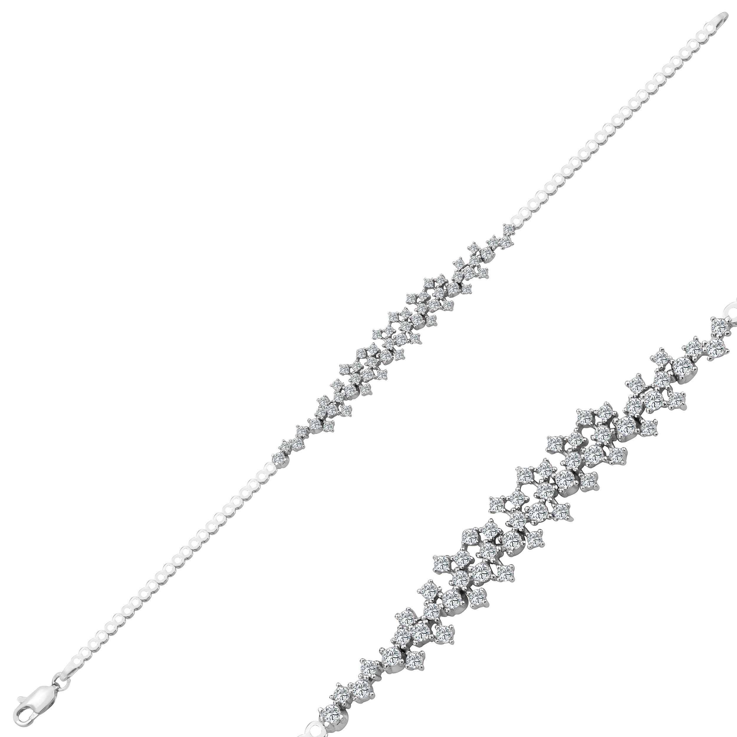 طقم من الفضة الخالصة عيار 925 مطلي روديوم مرصع فص ابيض