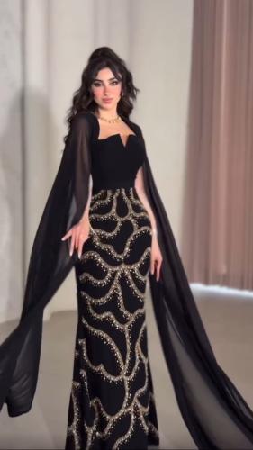 فستان سهرة باربي مرصع بالفصوص شال شيفون