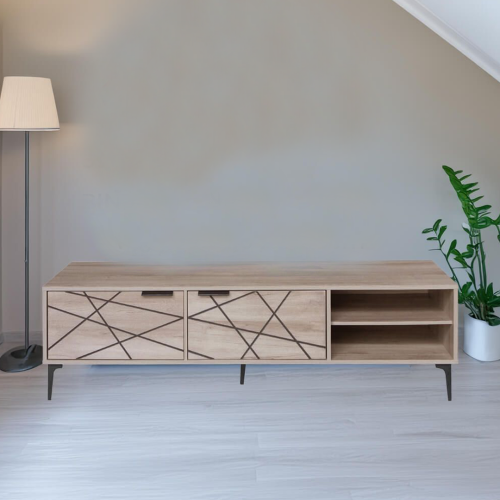 طاولة بلازما لون خشبي فاتح مقلم 160*45*40