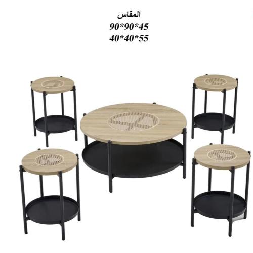 طقم طاولات شاي 4+1 لون بيج غامق واسود