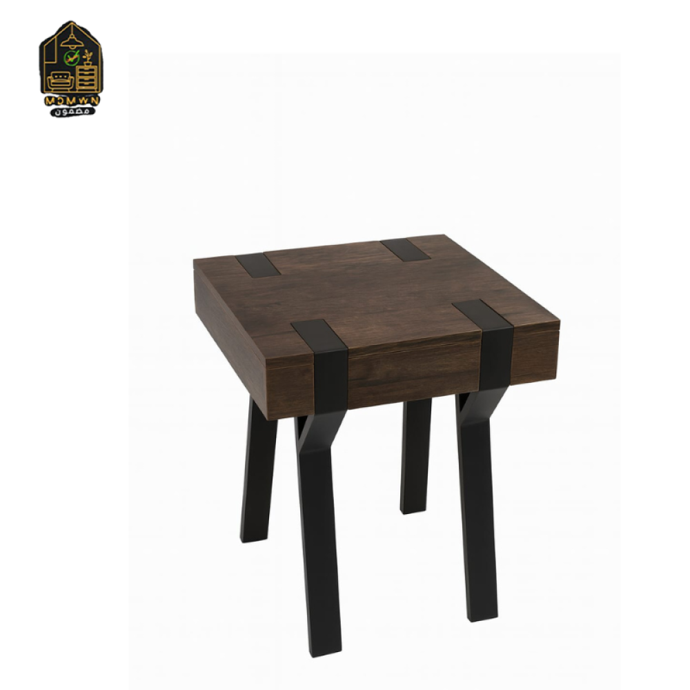 55cm Modern Metal Design Dark Wood Square Table