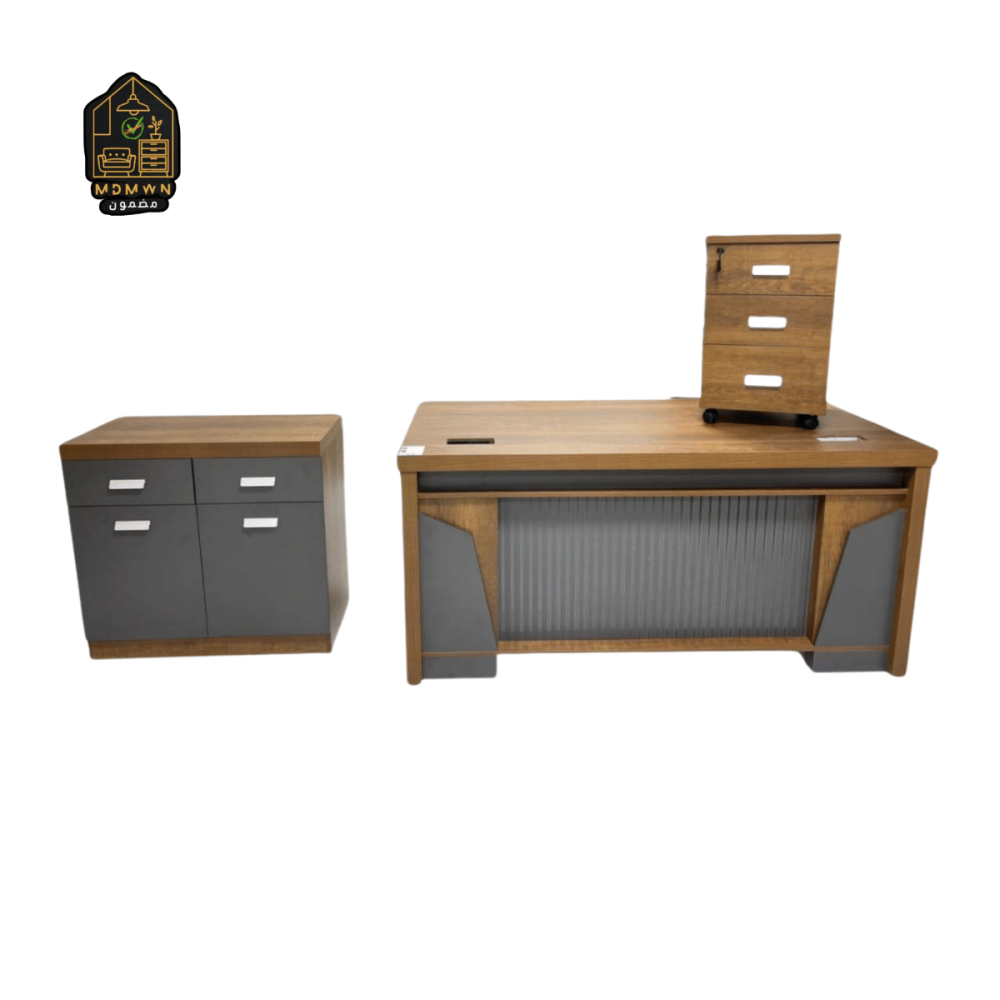 Complete wooden executive desk with side drawer unit and 160cm mobile safe
