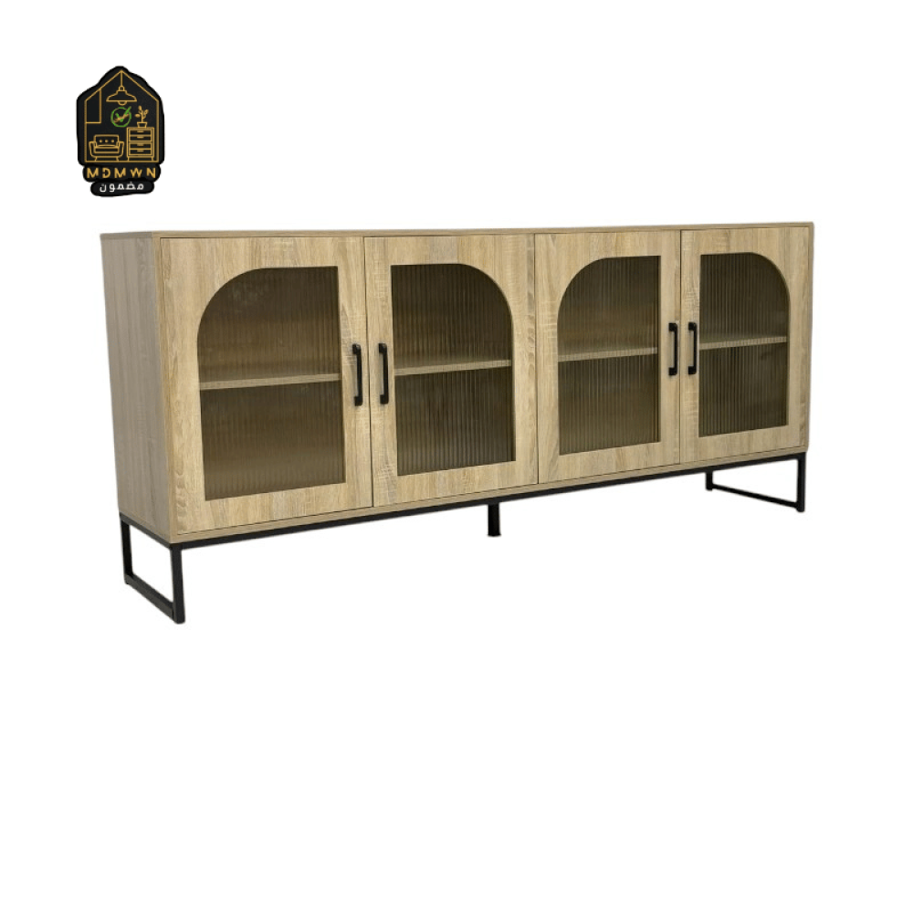 بوفيه مودرن بأربعة أبواب زجاجية مضلعة – تصميم منحني