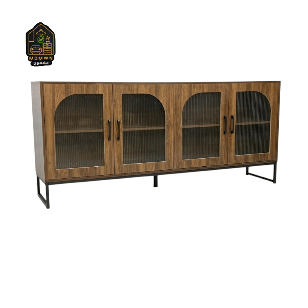 بوفيه مودرن بأربعة أبواب زجاجية مضلعة – تصميم منحني