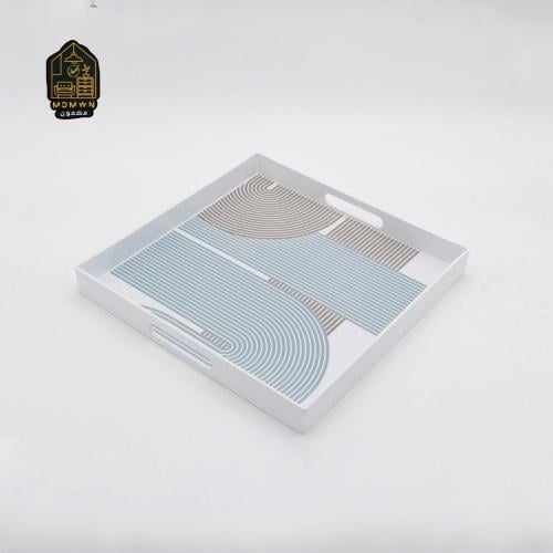 صينية تقديم مربعة – تصميم هندسي أزرق وبني