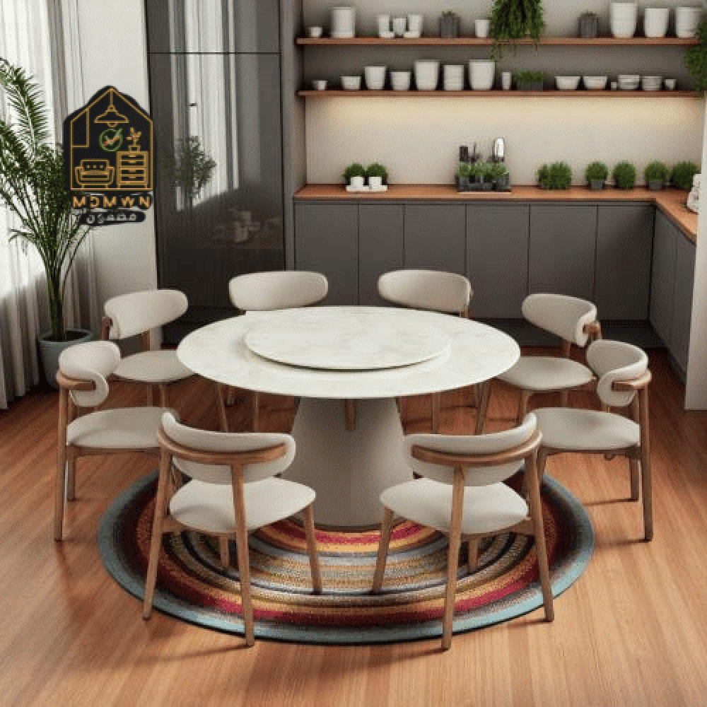 Round marble dining table with chairs, 150 cm ام دي ام دبليو