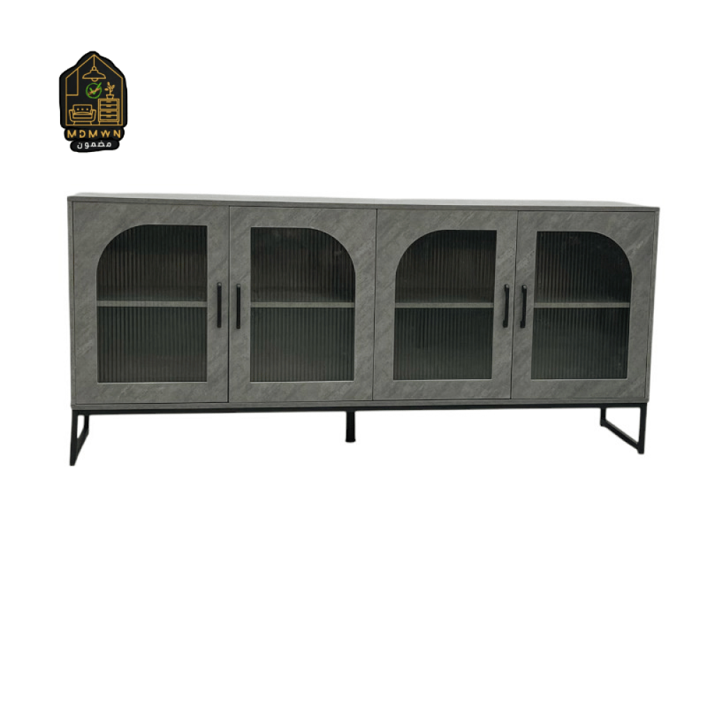 بوفيه مودرن بأربعة أبواب زجاجية مضلعة – تصميم منحني