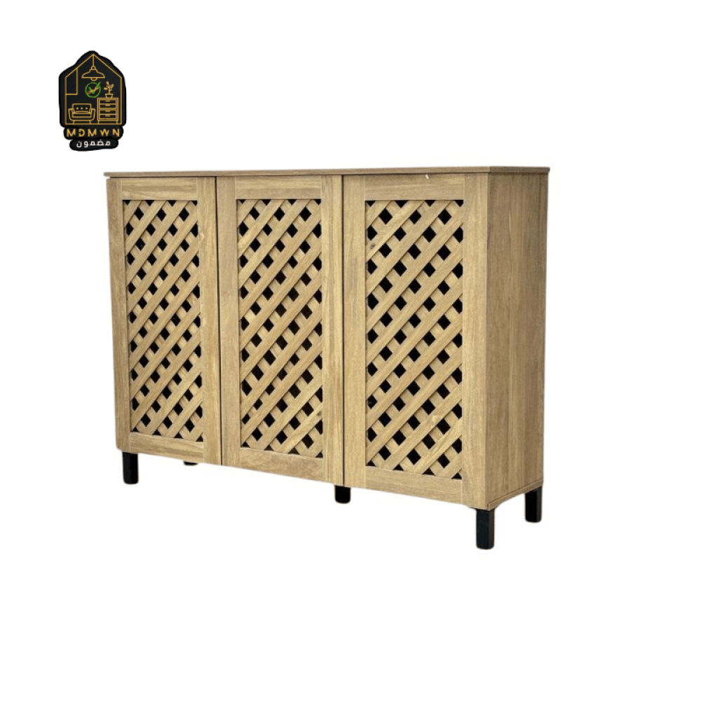 Three-door wooden shoe rack slanted grid design ام دي ام دبليو