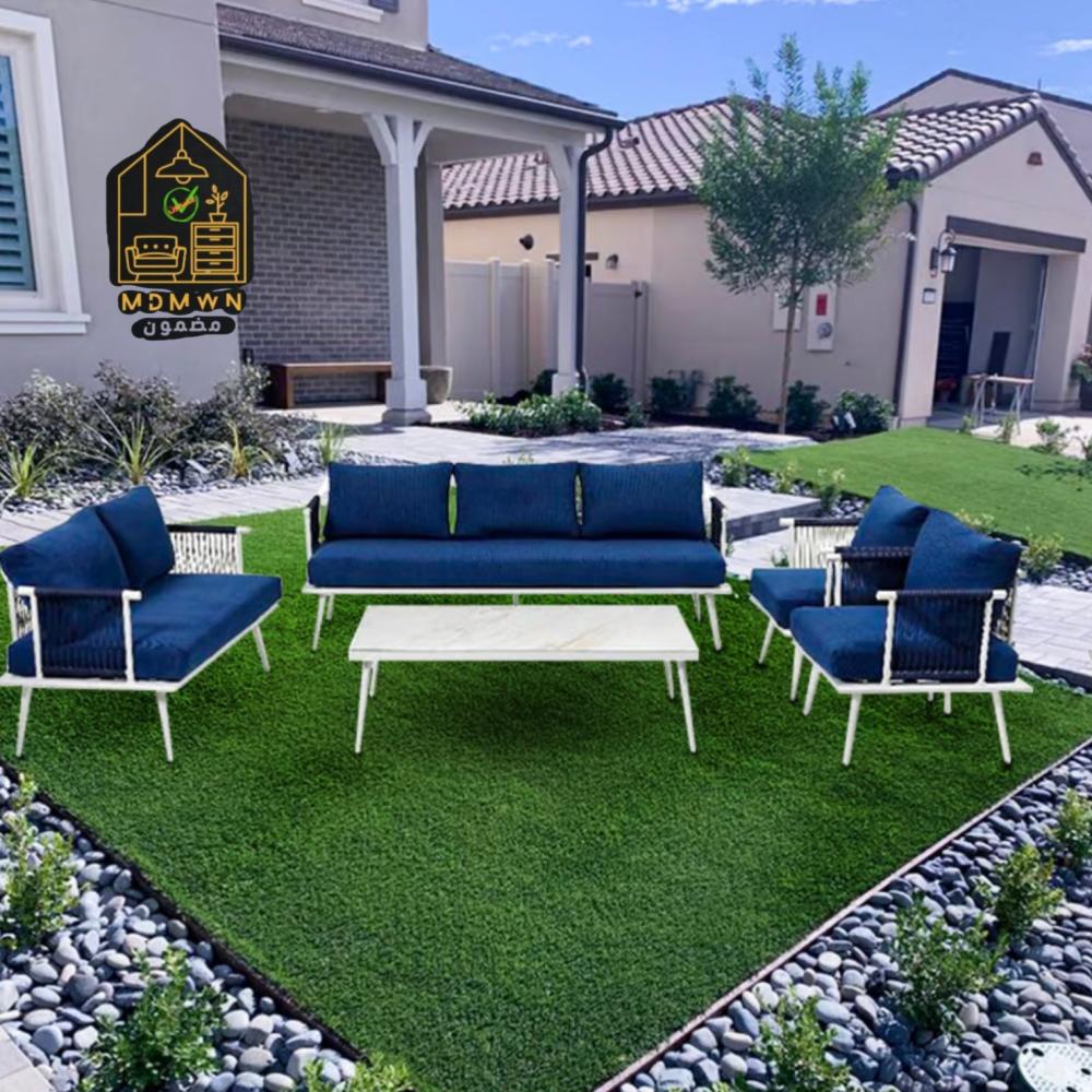 7-person aluminum sofa set, blue