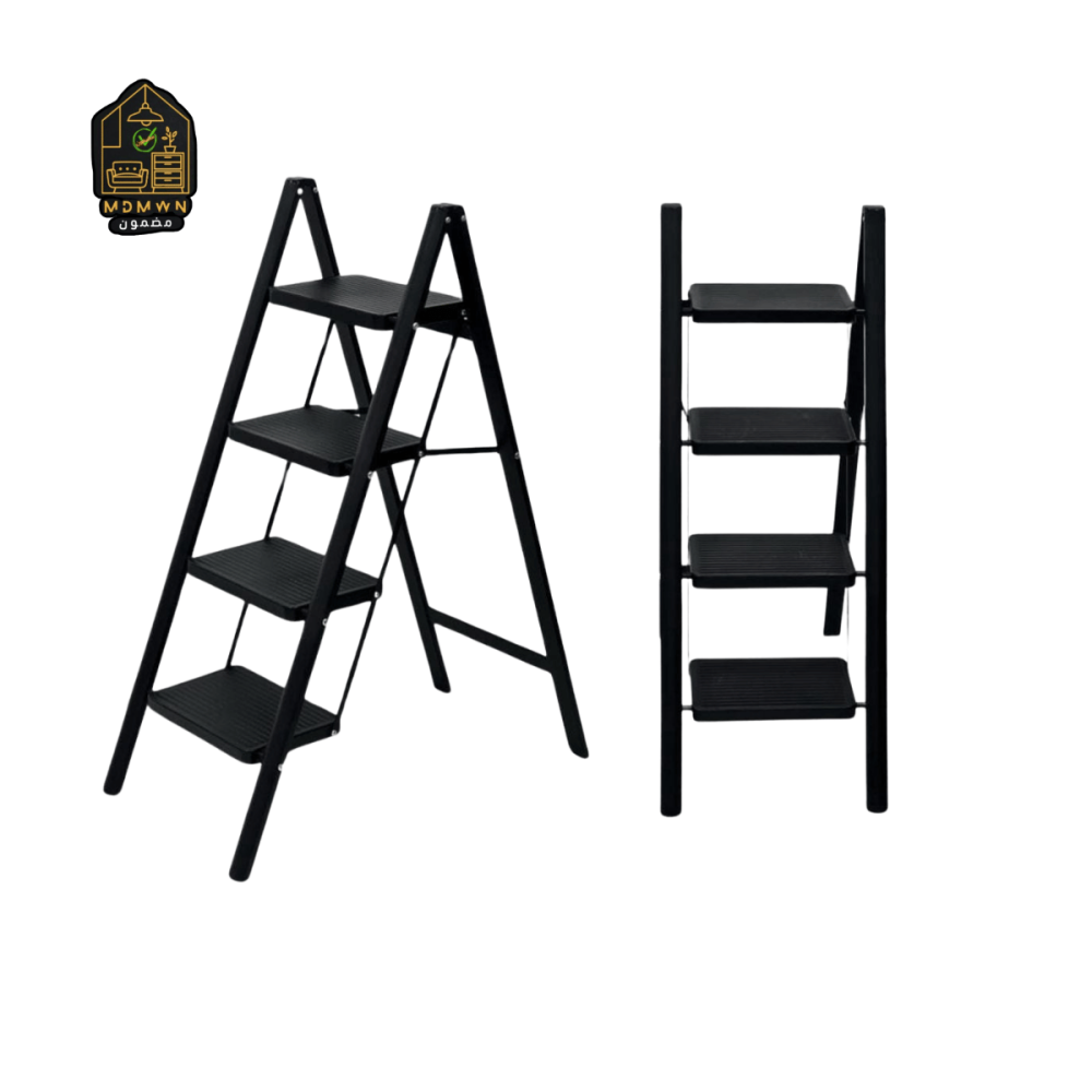 سلم 4 درجات عملي قابل للطي بلونين أنيقين (أسود / أبيض)
