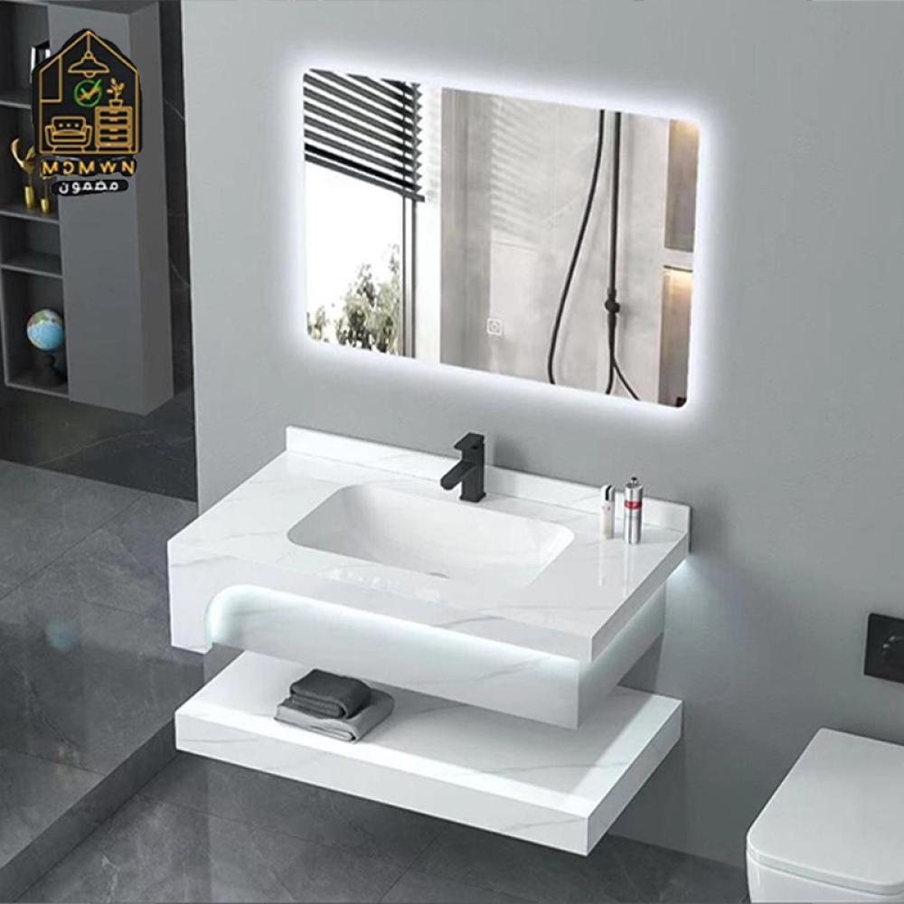 طقم مغسلة رخام  رفين مع مرايا بتصميم راقي بمقاسات 60سم و80سم