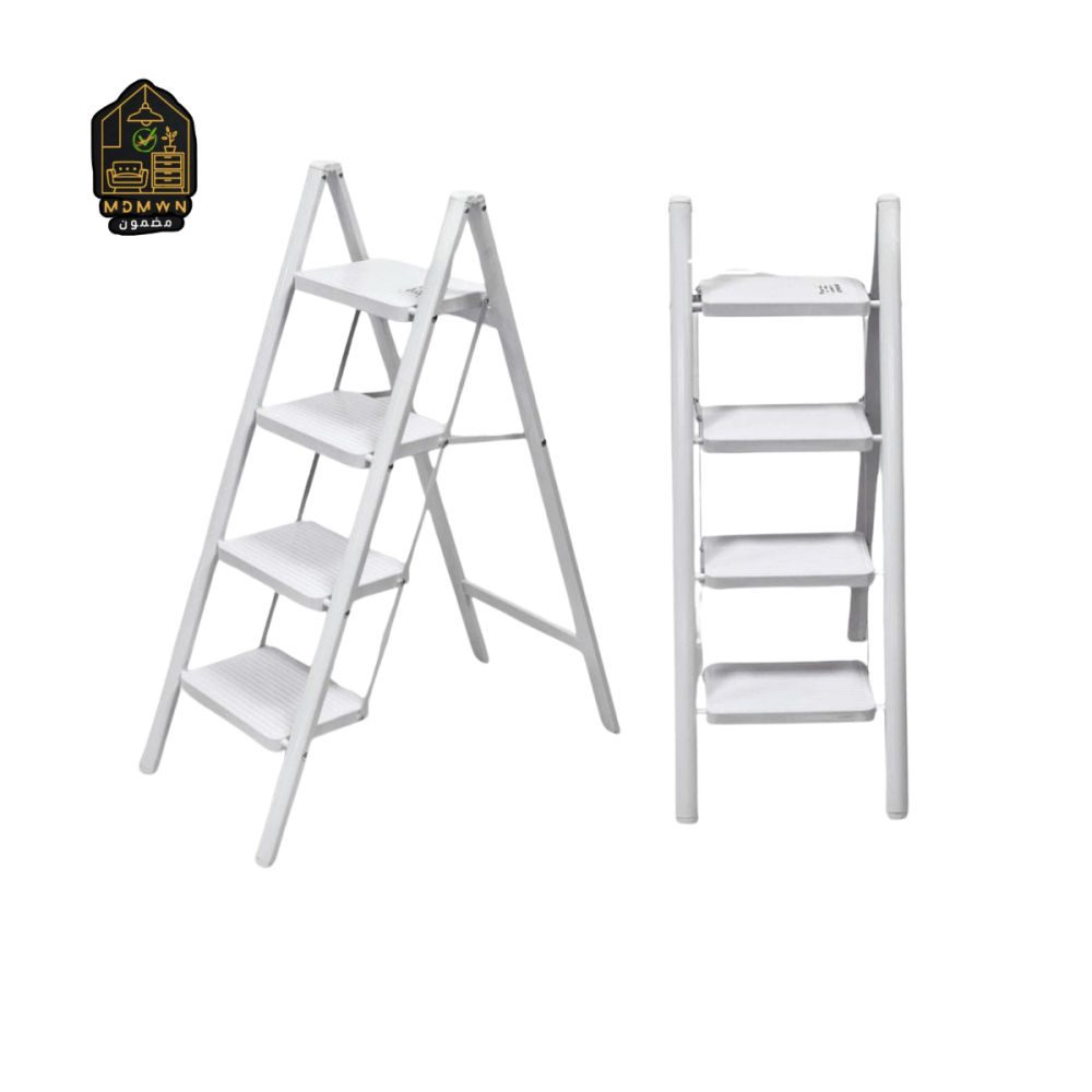 سلم 4 درجات عملي قابل للطي بلونين أنيقين (أسود / أبيض)