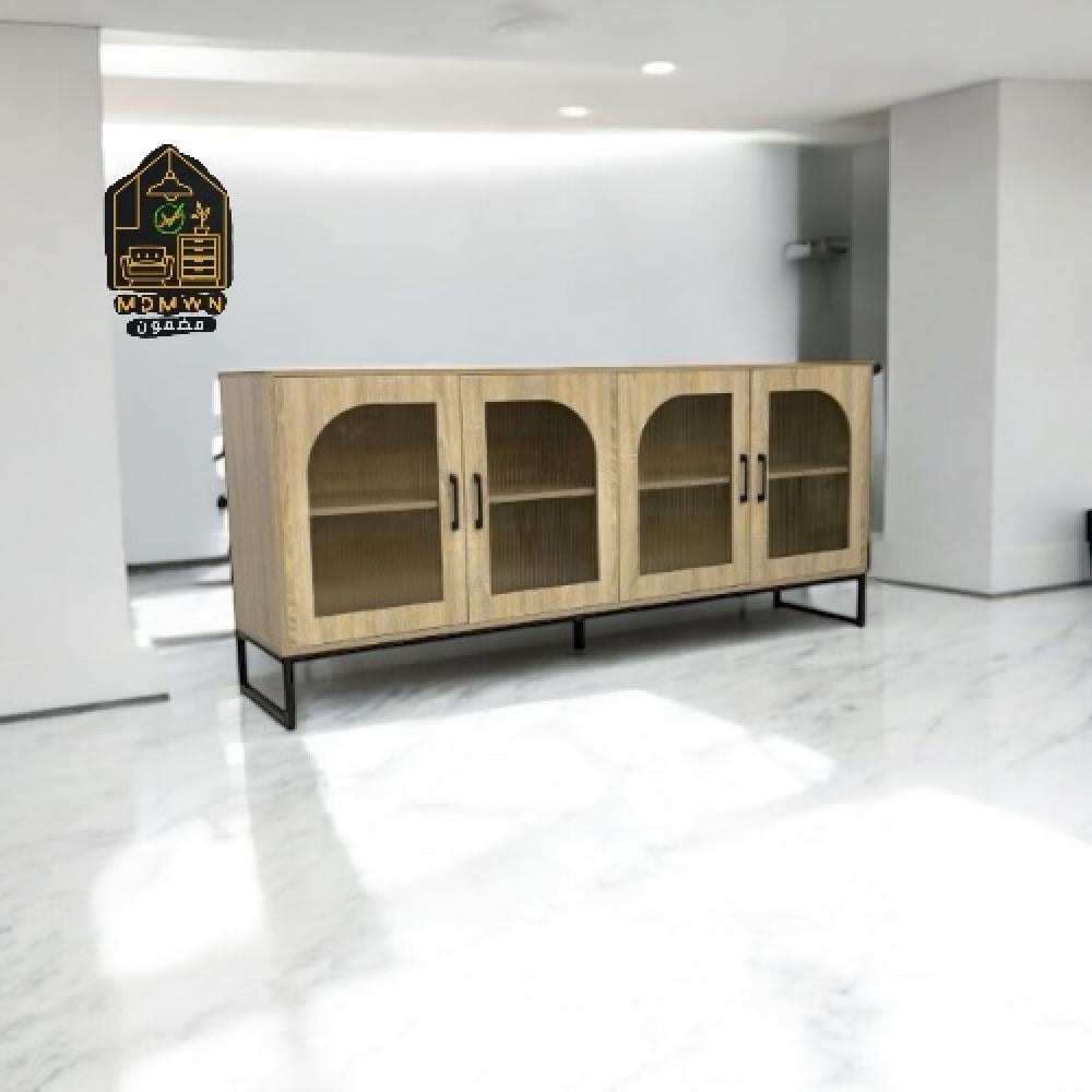 بوفيه مودرن بأربعة أبواب زجاجية مضلعة – تصميم منحني