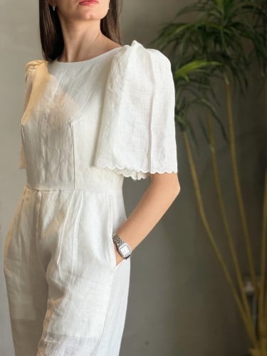 White Pure Linen Jumpsuit
