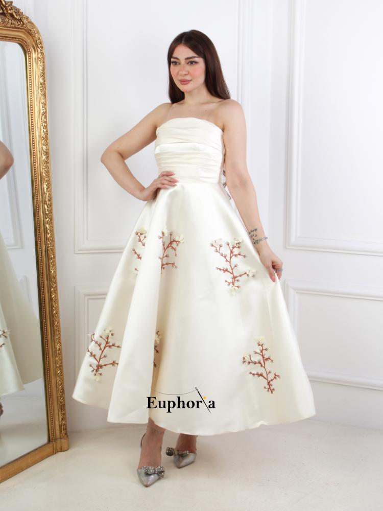 فستان سيمبل فني مطرز اغصان