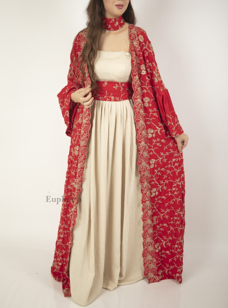 جلابية قطعتين فستان داخلي مع حزام و قطعة خارجية