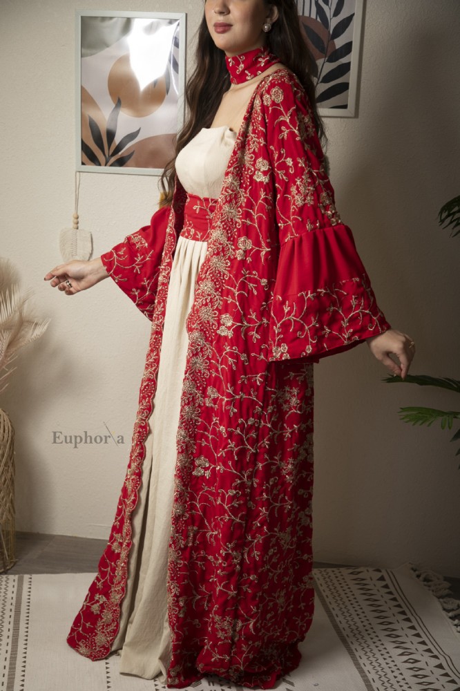 جلابية قطعتين فستان داخلي مع حزام و قطعة خارجية