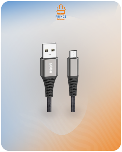 كابل شحن Root USB إلى Micro USB - أسود مطعم فضي