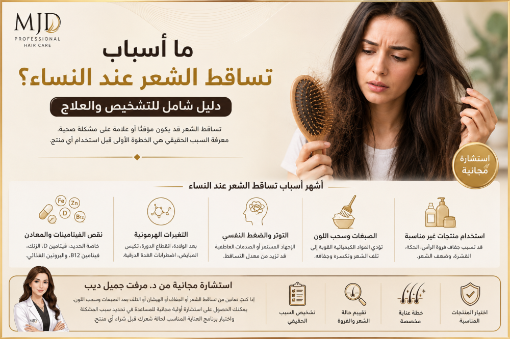 ما أسباب تساقط الشعر عند النساء؟ دليل شامل للتشخيص والعلاج