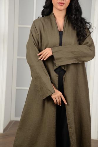 عباية كتان ( linen )طبيعي زيتي A8