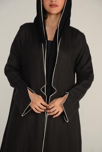عباية كتان (linen) طبيعي اسود A10