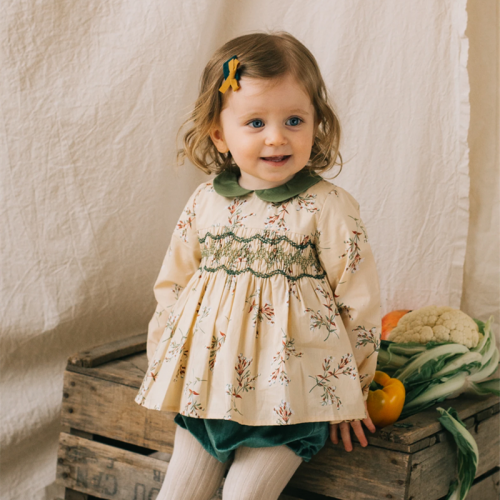 beige and green classic dress