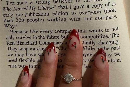 Red French tips with adorable cherries