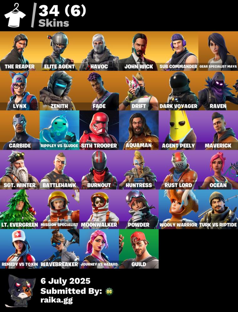 #13حساب فورت نادر سيزون 3 كامل ناررر و حزم نادرة و سكنات تويتش نارر!!! - [PC] 34 skins | الحاصد | عميلة النخبة | رقصة حرف L | الخراب | القائد الثاني | جون ويك | دريفت | القمة | مايا أخصائية العتاد | الغراب | 200 VB