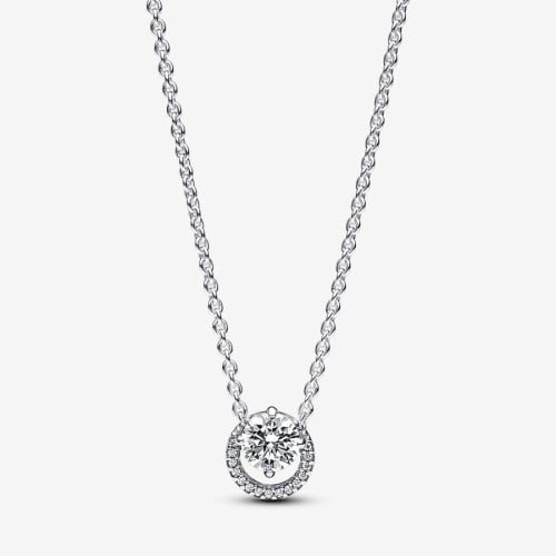 Sparkling Round Halo Collier Necklace