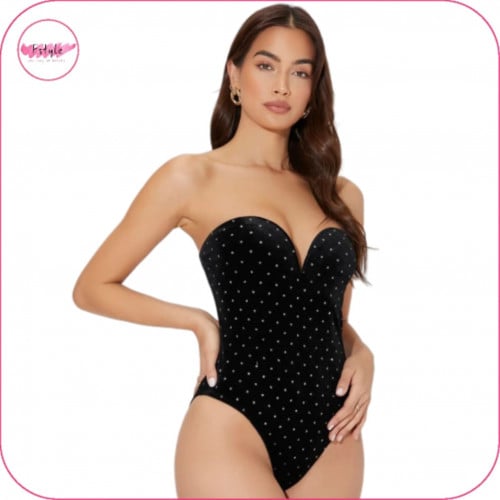 بودي سوت مخملي لامع بدون حمالات