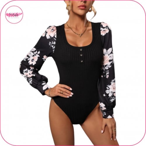 بودي سوت باكمام طويلة بنمط الزهور