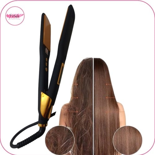 جهاز فرد الشعر الاحترافي من السيراميك أسود/ذهبي